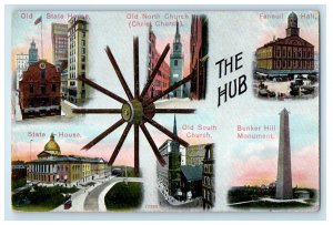 1910 The Hub Multiview Of Boston Massachusetts MA Posted Antique Postcard