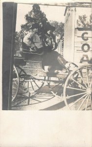 Man w artifical leg & Lady in carriage C1915 rppc postcard