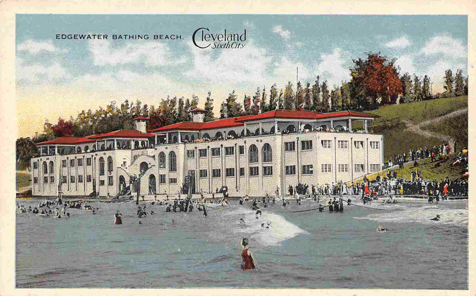 Edgewater Bathing Beach Bathhouse Cleveland Ohio 1920s postcard