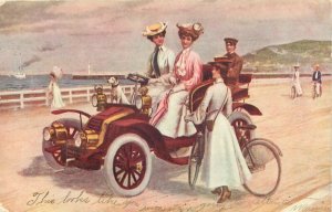 Postcard 1906 Bicycle Cycling Early auto fashion Women TR24-1822