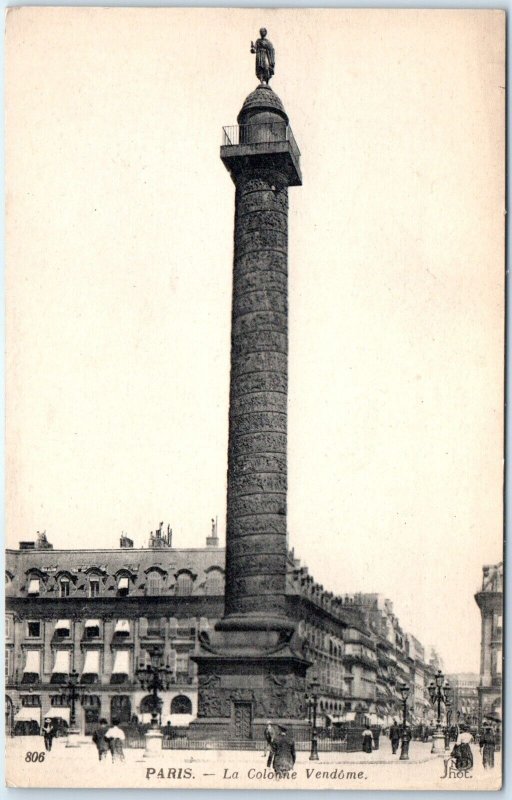 c1910s Paris, France La Colonne Vendome Postcard Napoleon Bronze War Column A78