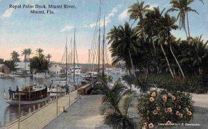 Royal Palm Dock Motor Launch Sailing Ships Miami River Florida 1910c postcard