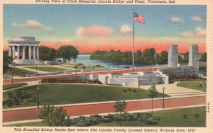 Vintage Postcard 1920's Clark Memorial Lincoln Bridge & Plaza Vincennes Indiana