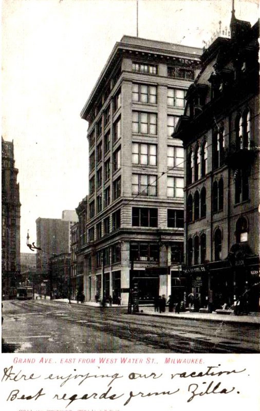 Milwaukee, Wisconsin - Downtown view Grand Ave, East from West Water St. -c1904