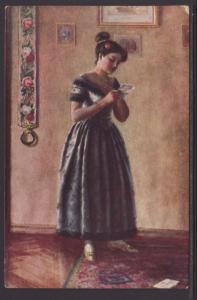 Woman Reading Note Postcard