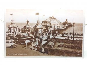 Eastbourne Sussex Many Cars Parked At The Pier Event ? Vintage RP Postcard