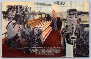 K38/ Salt Lake City Utah Postcard Linen Jack Frost Blankets Woolen Mills 115