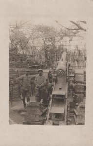 FRANCE DUGOUT TRENCHES CANNON GUN SOLDIERS WW1 MILITARY POSTCARD (c. 1917)