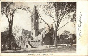 First baptist Church Springfield Mass RPPC Vintage Postcard PM 1910s One Cent 
