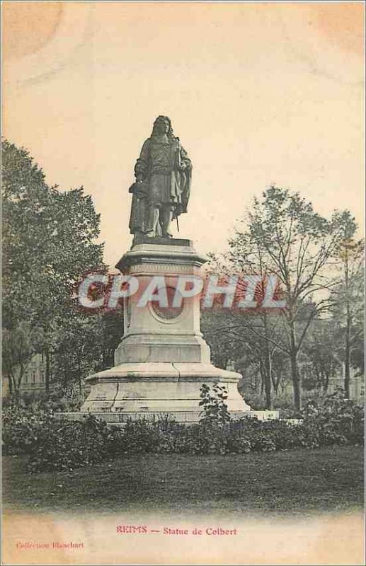 Old Postcard Reims statue colbert