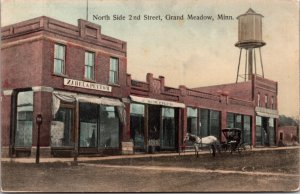 Hand Colored Postcard North Side Second Street in Grand Meadow, Minnesota