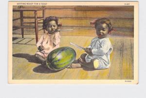 ANTIQUE POSTCARD BLACK AMERICANA GETTING READY FOR ANTIQUE FEAST #2