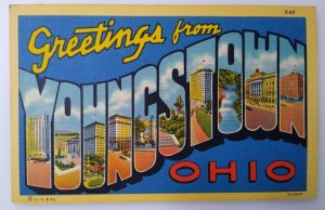 Greetings From Youngstown Ohio Large Big Letter Linen Postcard Curt Teich Unused