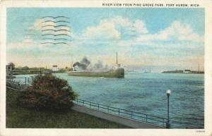 Postcard River View from Pine Grove Park Port Huron Michigan