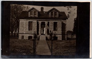 Gate Residential House Mother & Child In Front Door Real Photo RPPC Postcard