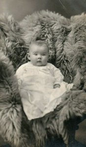 C.1910 RPPC Adorable Baby on Buffalo Blanket, Bethany, OK. Postcard P165