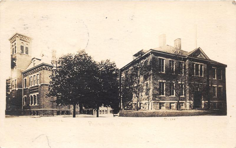 Paulding Ohio~High School & Dixie~Trees in Middle~1907 RPPC Postcard