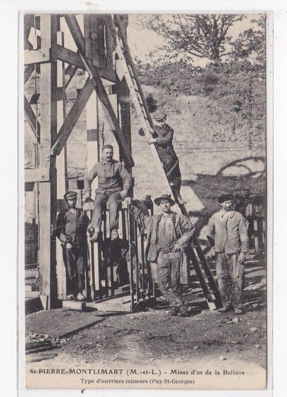 St-PIERRE-MONTLIMART : mines d'or de la belliere, type d'ouvriers mineurs (pu...