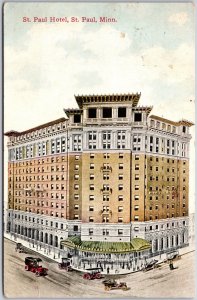 St. Paul MN-Minnesota, 1911 St. Paul Hotel Street View Old Cars Vintage Postcard