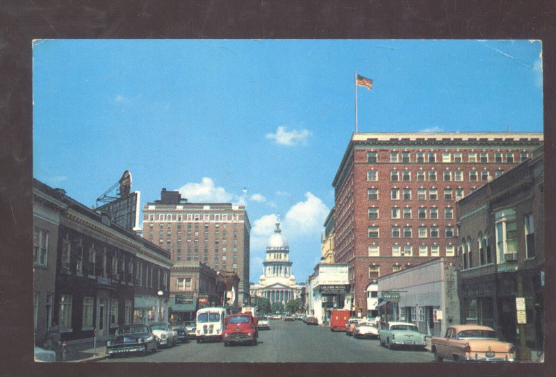 SPRINGFIELD ILLINOIS DOWNTOWN STREET SCENE OLD CARS VINTAGE POSTCARD