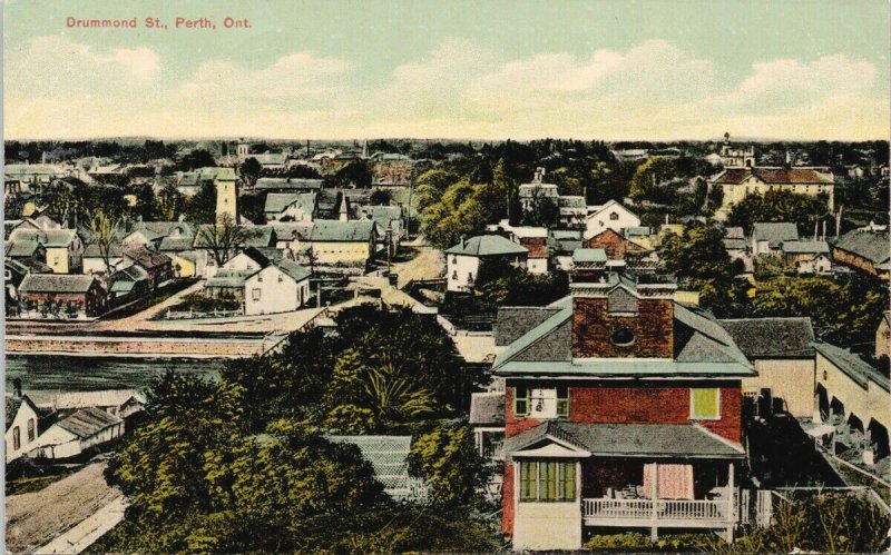 Drummond Street Perth ON Ontario Birdseye Postcard F33 