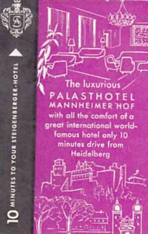 GERMANY HEIDELBERG PALASTHOTEL MANNHEIMER HOF HOTEL VINATGE LUGGAGE LABEL