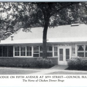 c1950s Council Bluffs, IA Crystal Lodge Chicken Dinner Bingo Home Postcard A144