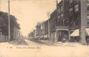 Muskegon Michigan Western Avenue Street Scene Antique Postcard K94857