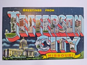 Greetings From Jefferson City Missouri Large Letter Postcard Linen Curt Teich