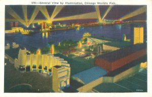 1933 Chicago Expo General View by Illumination Night View  Postcard Unused