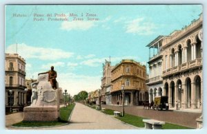 HAVANA, CUBA  Street Scene PASEO del PRADO ~ ZENEA STATUE c1910s Postcard