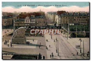 Old Postcard Le Havre Place Gambetta and Paris Street Tram