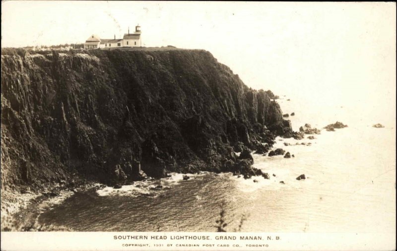 Grand Manan New Brunswick NB Southern Head Lighthouse RPPC Vintage PC