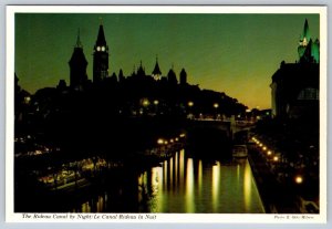 Rideau Canal, Night View, Ottawa, Ontario, Canada, Chrome Postcard