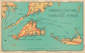 USA Martha's Vineyard Nantucket Islands Massachusetts Linen Postcard 02.96