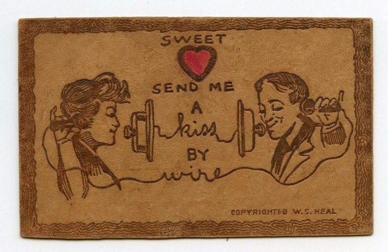 Sweet Love Send Me A Kiss By Wire Vintage Standard View Leather Postcard