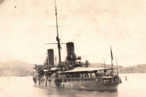 Postcard Italian Royal Navy RPPC Photo Sailors on Battleship c1900s