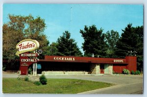 c1950 Fischer's Restaurant & Cocktail Bar Signage Lake Delton Wisconsin Postcard