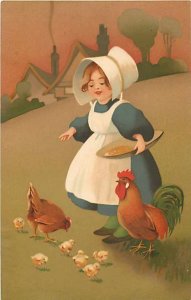 Unknown Artist, Meissner & Buch No 1904, Dorfkinder, Girl Feeding Chickens