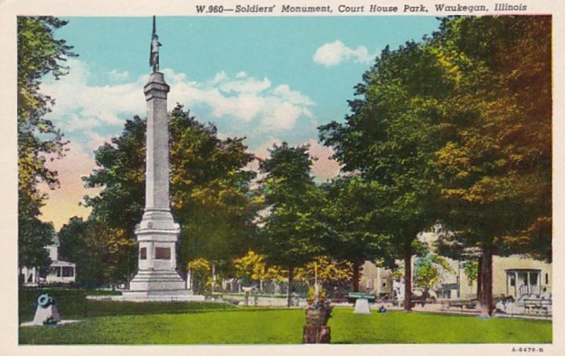 Illinois Waukegan Soldiers'Monument Court House Park 1958 Curteich