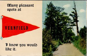 Vernfield Pennsylvania Pennant Greeting Horse Drawn Wagon Scenic Postcard Y16