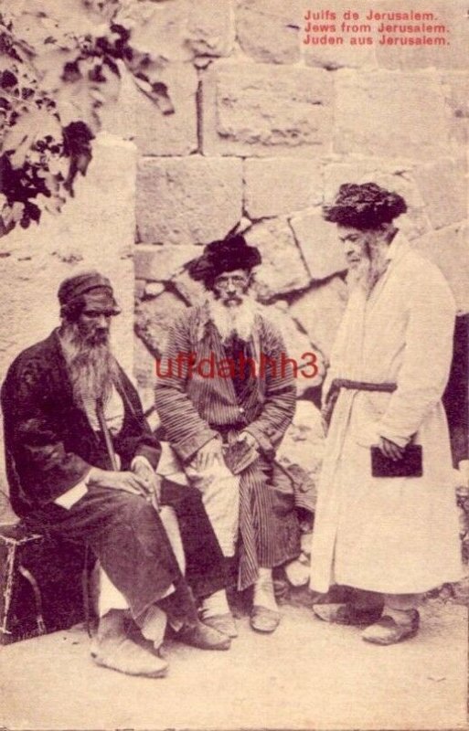 JUIFS DE JERUSALEM JEWS FROM JERUSALEM three men two seated, one standing