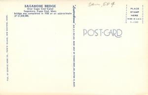 Cape Cod Canal Massachusetts~Ship Under Sagamore Bridge~1950s Postcard