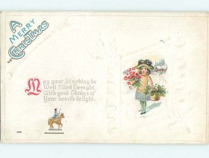 Pre-Linen christmas CUTE GIRL COLLECTS POINSETTIA FLOWERS AND HOLLY HQ6592