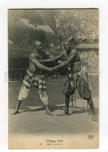 271305 AFRICA Village Two Black Wrestlers Vintage ND postcard