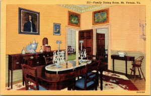 Vtg 1940s Family Dining Room Mt Vernon Virginia VA Unused Postcard