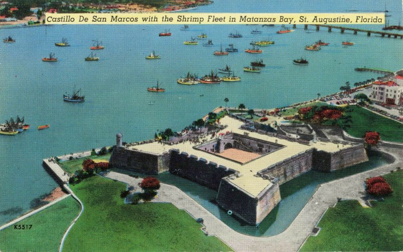 Postcard Castillo De San Marcos Shrimp Fleet Matanzas Bay St Augustine Florida