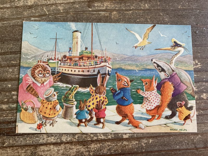 Waiting For The Steamer, Woodland Animals, 383, Racey Helps, Britain, Postcard 