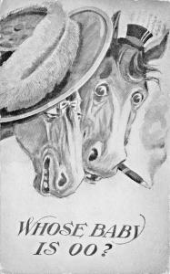 WHOSE BABY IS OO? HORSE ROMANCE-ARTIST POSTCARD POSTMARK 1910 THOMSON ILLINOIS