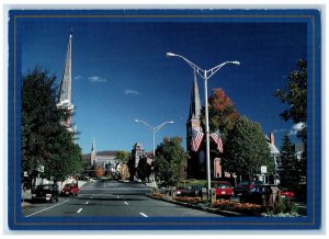 1994 North Adams Streetlight Street Cars Road Berkshires Massachusetts Postcard